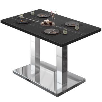 BM | Bistrotafel | B:D:H 110 x 60 x 75 cm | Zwart marmer / roestvrij staal | Rechthoekig