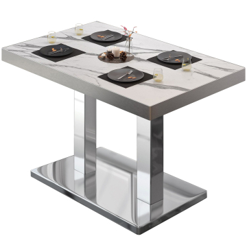 BM | Bistrotafel | B:D:H 110 x 60 x 77 cm | Wit marmer / roestvrij staal | Rechthoekig
