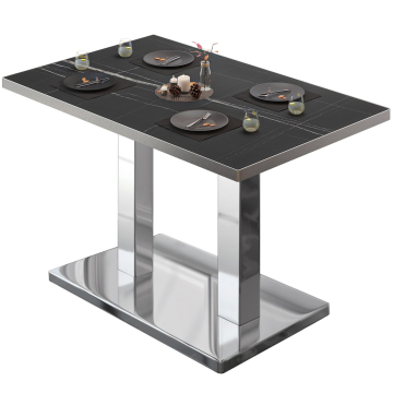 BM | Bistrotafel | B:D:H 120 x 70 x 75 cm | Zwart marmer / roestvrij staal | Rechthoekig