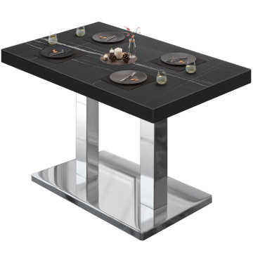 BM | Bistrotafel | B:D:H 120 x 70 x 77 cm | Zwart marmer / roestvrij staal | Rechthoekig