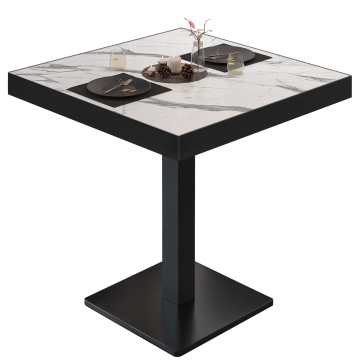 BM | Bistrotafel | B:D:H 60 x 60 x 77 cm | Wit marmer / Zwart | Vierkant