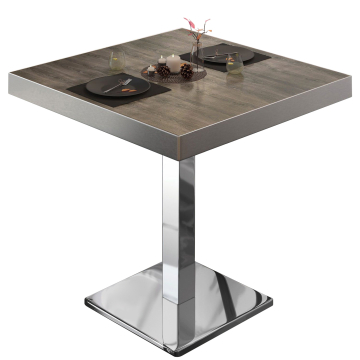 BM | Bistrotafel | B:D:H 70 x 70 x 77 cm | Licht wengé / roestvrij staal | Vierkant