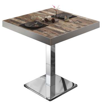 BM | Bistrotafel | B:D:H 70 x 70 x 77 cm | Vintage Oud / Roestvrij staal | Vierkant