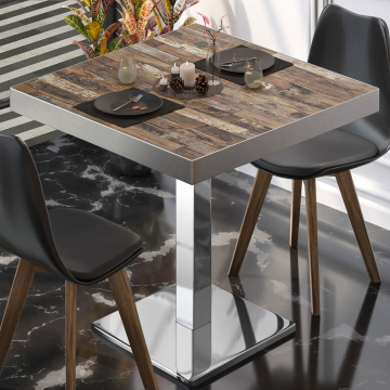 BM | Bistrotafel | B:D:H 70 x 70 x 77 cm | Vintage Oud / Roestvrij staal | Vierkant