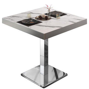 BM | Bistrotafel | B:D:H 70 x 70 x 77 cm | Wit marmer / roestvrij staal | Vierkant