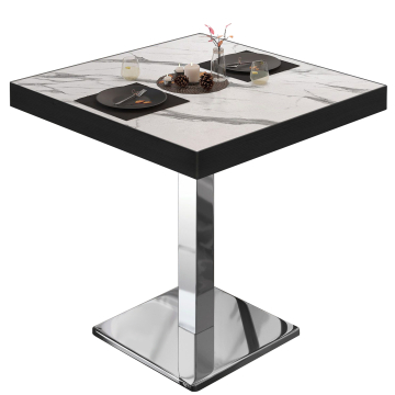 BM | Bistrotafel | B:D:H 70 x 70 x 77 cm | Wit marmer / roestvrij staal | Vierkant