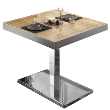 BM | Bistrotafel | B:D:H 80 x 80 x 77 cm | Eiken / roestvrij staal | Vierkant
