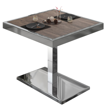 BM | Bistrotafel | B:D:H 80 x 80 x 77 cm | Licht wengé / roestvrij staal | Vierkant