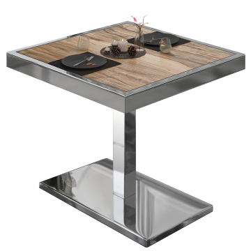 BM | Bistrotafel | B:D:H 80 x 80 x 77 cm | Sheesham / roestvrij staal | Vierkant