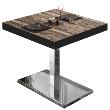 BM | Bistrotafel | B:D:H 80 x 80 x 77 cm | Vintage Oud / roestvrij staal | Vierkant