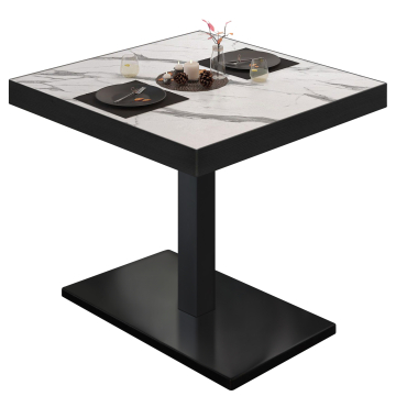 BM | Bistrotafel | B:D:H 80 x 80 x 77 cm | Wit marmer / zwart | Vierkant