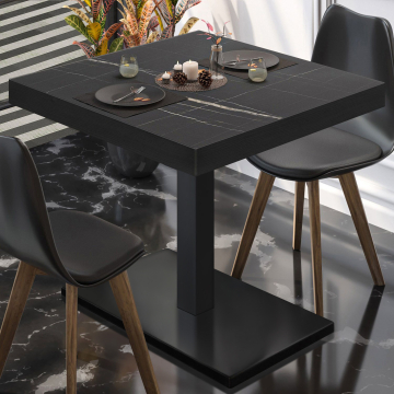 BM | Bistrotafel | B:D:H 80 x 80 x 77 cm | Zwart Marmer / Zwart | Vierkant