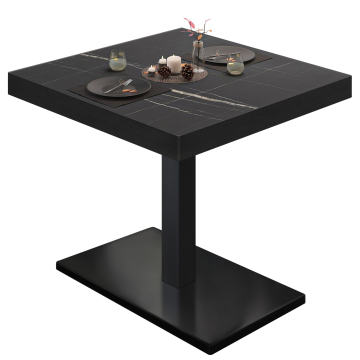 BM | Bistrotafel | B:D:H 80 x 80 x 77 cm | Zwart Marmer / Zwart | Vierkant