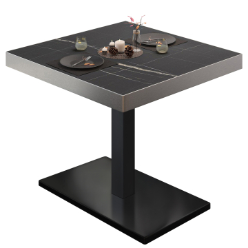 BM | Bistrotafel | B:D:H 80 x 80 x 77 cm | Zwart Marmer / Zwart | Vierkant