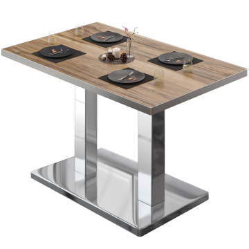 BM | Bistrotisch | B:T:H 110 x 60 x 75 cm | Sheesham / Edelstahl | Rechteckig | Edelstahl Rand