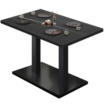 BM | Bistrotisch | B:T:H 120 x 70 x 75 cm | Schwarz Marmor / Schwarz | Rechteckig | Schwarzer Rand