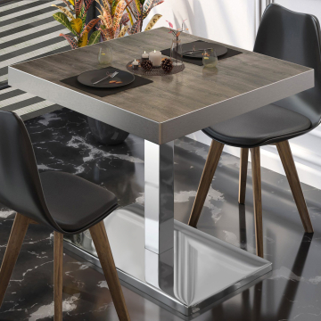 BM | Bistrotisch | B:T:H 80 x 80 x 77 cm | Light Wenge / Edelstahl | Quadratisch | Edelstahl Rand