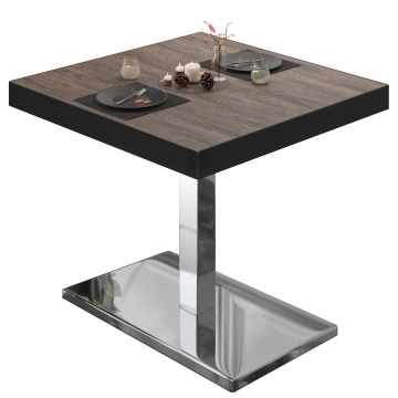 BM | Bistrotisch | B:T:H 80 x 80 x 77 cm | Light Wenge / Edelstahl | Quadratisch | Schwarzer Rand