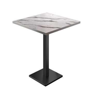 BM | Mesa alta de bistró | 60 x 60 x 108 cm | Cuadrada | Borde de acero inoxidable | Mármol blanco / negro