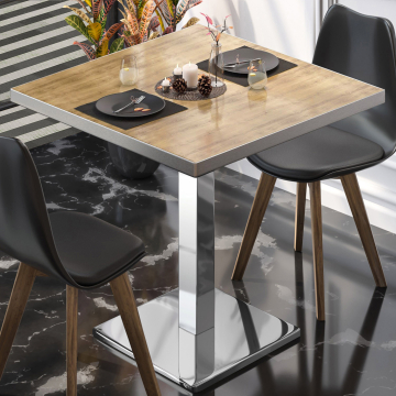 BM | mesa bistro | ancho:fondo:alto 70 x 70 x 75 cm | roble / acero inoxidable | cuadrada