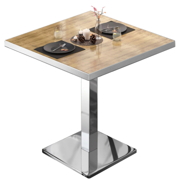 BM | mesa bistro | ancho:fondo:alto 70 x 70 x 75 cm | roble / acero inoxidable | cuadrada