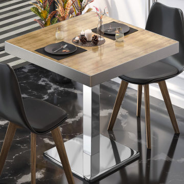 BM | mesa bistro | ancho:fondo:alto 70 x 70 x 77 cm | roble / acero inoxidable | cuadrada