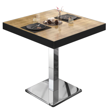 BM | mesa bistro | ancho:fondo:alto 70 x 70 x 77 cm | roble / acero inoxidable | cuadrada
