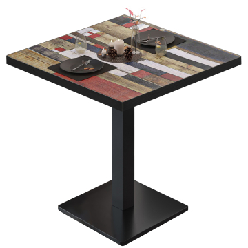 BM | Mesa Bistro | An:Pr:Al 60 x 60 x 75 cm | Colorido Vintage / Negro | Cuadrada