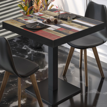 BM | Mesa Bistro | An:Pr:Al 60 x 60 x 77 cm | Colorido Vintage / Negro | Cuadrada