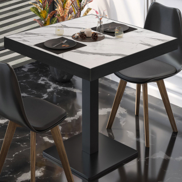 BM | Mesa bistro | An:Pr:Al 60 x 60 x 77 cm | Mármol blanco / Negro | Cuadrada