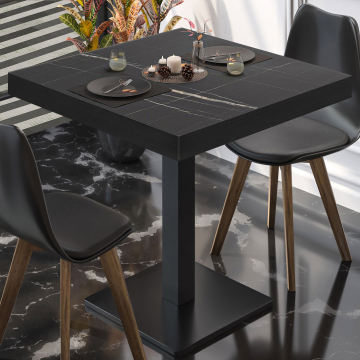 BM | Mesa bistro | An:Pr:Al 60 x 60 x 77 cm | Mármol negro / Negro | Cuadrada
