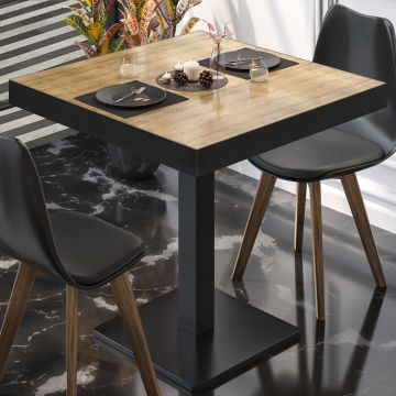 BM | Mesa bistro | An:Pr:Al 60 x 60 x 77 cm | Roble / Negro | Cuadrada