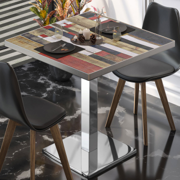 BM | Mesa bistro | An:Pr:Al 70 x 70 x 75 cm | Color vintage / acero inoxidable | Cuadrada