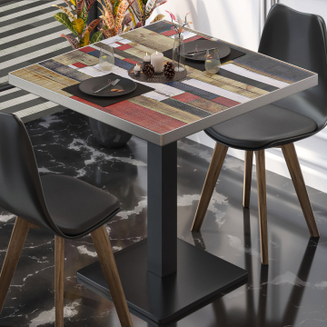 BM | Mesa Bistro | An:Pr:Al 70 x 70 x 75 cm | Colorido Vintage / Negro | Cuadrada