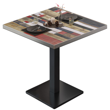 BM | Mesa Bistro | An:Pr:Al 70 x 70 x 75 cm | Colorido Vintage / Negro | Cuadrada