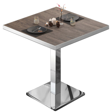 BM | Mesa bistro | An:Pr:Al 70 x 70 x 75 cm | Wenge claro / acero inoxidable | Cuadrada