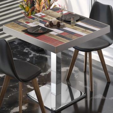 BM | Mesa bistro | An:Pr:Al 70 x 70 x 77 cm | Color vintage / acero inoxidable | Cuadrada