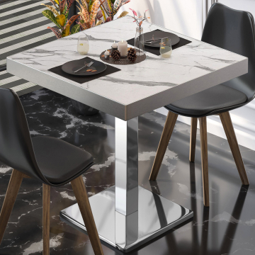 BM | Mesa bistro | An:Pr:Al 70 x 70 x 77 cm | Mármol blanco / acero inoxidable | Cuadrada