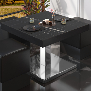 BM | Mesa bistro lounge | An:Pr:Al 70 x 70 x 41 cm | Mármol negro / acero inoxidable