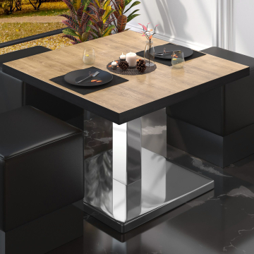 BM | Mesa bistro lounge | An:Pr:Al 70 x 70 x 41 cm | roble / acero inoxidable