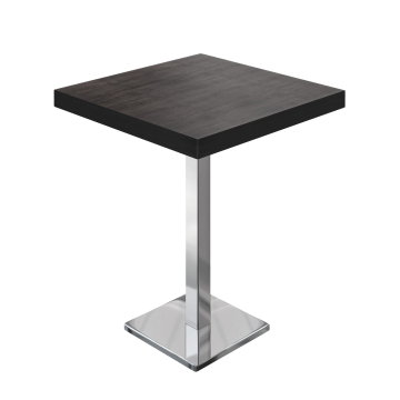 BM | Mesa de bistró | 80 x 80 x 110 cm | Cuadrada | Bisel negro | Wengué / Acero inoxidable