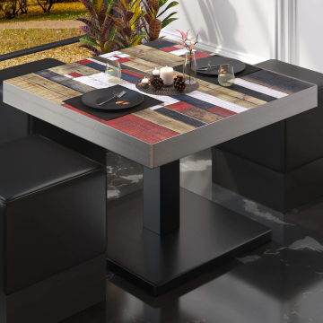 BM | Mesa de salón bistro | An:Pr:Al 60 x 60 x 41 cm | Vintage Colorido / Negro