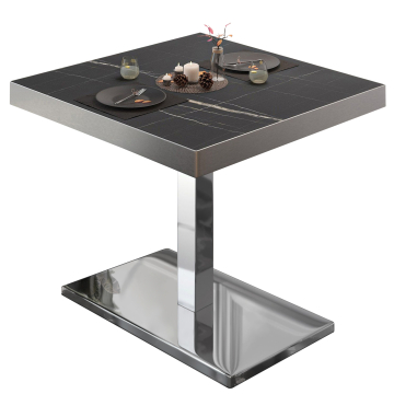 BM | Mesa para cafetería | An:Pr:Al 80 x 80 x 77 cm | Mármol negro / acero inoxidable | Cuadrado