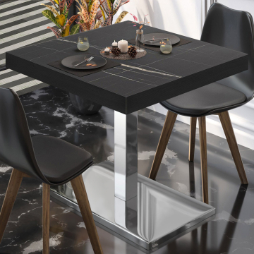 BM | Restaurangbord | B:D:H 80 x 80 x 77 cm | Svart marmor / rostfritt stål | Fyrkant