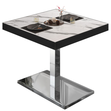 BM | Restaurangbord | B:D:H 80 x 80 x 77 cm | Vit marmor / rostfritt stål | Fyrkant