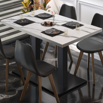 BM | Stół bistro | W:D:H 130 x 80 x 75 cm | Biały marmur / Czarny | Prostokątny