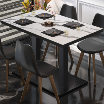 BM | Stół bistro | W:D:H 130 x 80 x 75 cm | Biały marmur / Czarny | Prostokątny