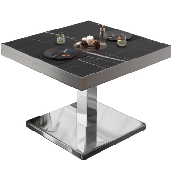 BM | Stół bistro | W:D:H 60 x 60 x 41 cm | Czarny marmur / stal nierdzewna