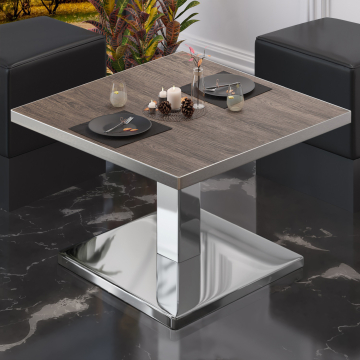 BM | Stół bistro | W:D:H 60 x 60 x 41 cm | Jasny wenge / stal nierdzewna