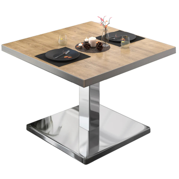 BM | Stół bistro | W:D:H 70 x 70 x 41 cm | dąb / stal nierdzewna